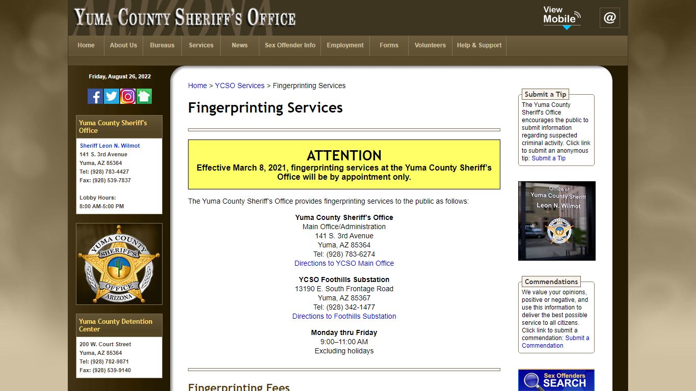 Yuma County Sheriff's Office: Fingerprinting